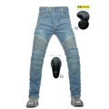 Jeans da moto blu da uomo con protezioni CE rimovibili e pannelli elasticizzati - XXS / Blu Grigio (K-17)