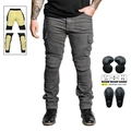 Men's dark grey motorcycle riding cargo pants with stretch panels and removable CE armor - XXS / Gray