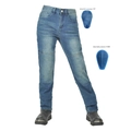 Jeans da moto blu da donna con protezioni rimovibili in silicone per fianchi e ginocchia - Blu