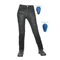 Jeans da moto da donna grigio scuro con protezioni rimovibili in silicone per ginocchia - Nero