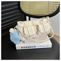 Detail of corduroy striped crossbody bag with front pockets and star charm on a book - With Pendant / Off White
