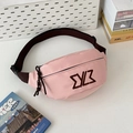 Pink nylon fanny pack with brown adjustable strap and embroidered logo for women - Pink