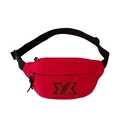 Fashionable red nylon waist bag with adjustable black strap and embroidered logo - Red