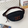 Sporty black nylon belt bag with brown strap and embroidered logo for casual wear - Black