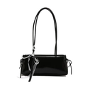 Sac baguette noir brillant avec nœud en dentelle blanche et fines bretelles - Noir sans Pendentif