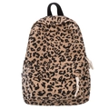 Leopard print corduroy backpack for women featuring a minimalist and lightweight design - Khaki