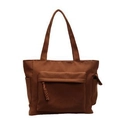 Vintage canvas tote bag in brown with dual straps and decorative knotted front zipper - One Size / Orange
