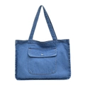 Blaue Denim-Tragetasche mit Vordertasche und Kontrastnähten für den Alltag - Blau