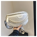 Detail of white jacquard chest bag with gold chain and branded woven strap - White