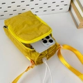 Close-up of bright yellow nylon phone bag showing internal capacity with a smartphone - Yellow