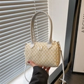 Elegante bolso Boston de cuadros amarillos y blancos con hebilla de mariposa fina - Blanco