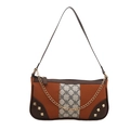 Vintage Baguette Tasche aus braunem Kunstleder mit Blumenmuster und goldener Kette - Braun