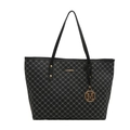 Bolso tote minimalista con patrón de cadena geométrica y colgante dorado en gris y negro - Negro