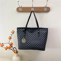 Dark grey large capacity tote bag with M print and gold metal charm on a hanger - Black