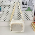 Creamy white ita bag with cat ears and transparent window for anime display - White