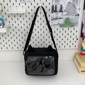 Black cat-eared crossbody ita bag with large transparent window for pins and charms - Black