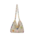 Sac fourre-tout ethnique au crochet avec fleurs 3D colorées et détails Granny Square - Blanc Cassé