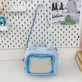 Light blue cross-body ita bag featuring 3D cat ears and a clear display front window - Sky Blue