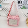 Pink cat-ear ita bag with transparent PVC window and adjustable shoulder strap - Pink