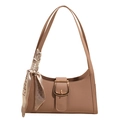 Borsa sottobraccio marrone effetto coccodrillo con fibbia dorata e foulard di seta - Cachi