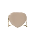 Mini herzförmige Tasche in Beige mit glänzender Lackierung und goldener Kette - Khaki