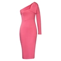 Detail der großen Schleife an dem einarmigen, korallenrosa schmalen Cocktailkleid - S / Lotusrosa