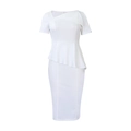 Vestido blanco con escote asimétrico, detalle de peplum en la cintura y corte lápiz - S / Blanco