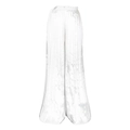 Detail of white pleated wide-leg trousers featuring elastic waist and vertical pleats - S / White