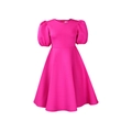 Detalle del vestido rojo rosa con mangas abullonadas y silueta acampanada en A - S / Rosa Rojo