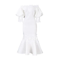 Close-up of white off-shoulder lace neckline and puff sleeves on fishtail dress - S / White