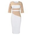 Close-up of color-block dress with curved slit cuffs and neat stitching details - S / White