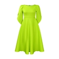 Detailed view of the neon green A-line dress with puff sleeves and invisible back zipper - S / Dresses / Fruit Green