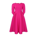 Detail of rose red dress with elegant puff sleeves and a sophisticated pleated waist design - S / Dresses / Rose Red