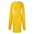 Detalle de mangas plisadas amarillas en un vestido midi de noche ajustado y elegante - M / Amarillo