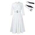 White plus size shirt dress with lapel collar and matching belt detail for women - S / White