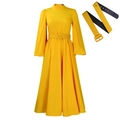Elegant long sleeve mock neck dress in bright yellow with matching wide waist belt - S / Yellow