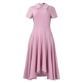 Détail d'une robe rose à manches courtes avec col rabattu et ourlet asymétrique - S / Rose Clair