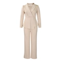 Detail showing elegant peplum top sleeve with four matching buttons in apricot beige - S / Khaki