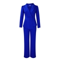 Detail of royal blue business suit showing overlapping collar and buttoned sleeve cuffs - S / Royal Blue