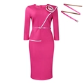 Elegant magenta sheath dress with 3D floral accent and waist belt for office wear - S / Rose Red with Belt