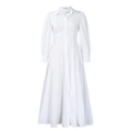 Detail of white long sleeve shirt dress featuring lapel collar and button-down front - S / White