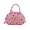 Pink Boston handbag with cherry print, dual top handles and adjustable shoulder strap - Pink