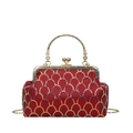 Borsa a tracolla vintage rossa con paillettes, manico floreale dorato e motivo a scaglie - Rosso
