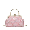 Elegante borsa da sera rosa con paillettes, manico tondo dorato e tracolla a catena - Rosa