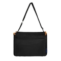 Minimalist black messenger bag with adjustable strap and orange leather accents - Black