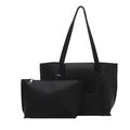 Minimalistische schwarze Leder-Einkaufstasche mit passendem Beutel für den Alltag - Schwarz