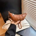 Mini brown crescent croissant bag with stylish pleated faux leather finish for women - Brown