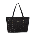 Borsa tote trapuntata nera con motivo a fiocchi bianchi e manici in pelle per l'estate - Nero