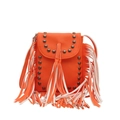 Orange tassel crossbody bag with rivet details and litchi grain faux leather finish - Orange