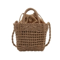 Handmade woven straw crossbody beach bag in natural tan with drawstring liner - Khaki (No Pendant)